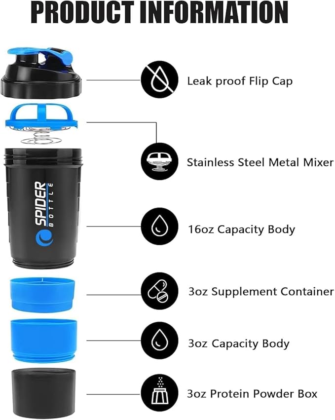 Picture of Protein Shaker Bottle 500ml with Extra Compartment | BPA-Free Protein Bottle Shaker for Protein Shakes | Leak Proof & Dishwasher Safe | Protein Shake Gym Bottles for Men & Women Gym Protein Shaker Bottle 500 ml Multicolor