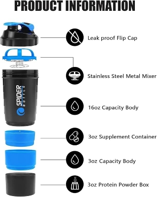 Picture of Protein Shaker Bottle 500ml with Extra Compartment | BPA-Free Protein Bottle Shaker for Protein Shakes | Leak Proof & Dishwasher Safe | Protein Shake Gym Bottles for Men & Women Gym Protein Shaker Bottle 500 ml Multicolor