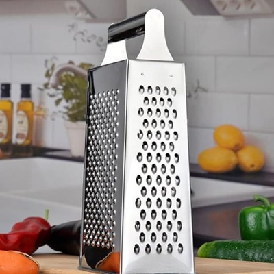 Picture of Multifunctional 4‑Sided Box Grater HAODAF Cheese Grater Cheese Grater Stainless Steel 4 In 1 Multifunctional Grater Cheese Shreds Food Grater Home Cooking Tools Sharp (Size : 4-sided grater) Silver