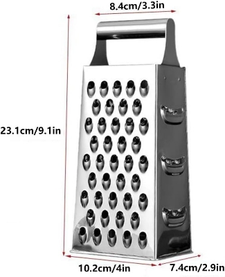 Picture of Multifunctional 4‑Sided Box Grater HAODAF Cheese Grater Cheese Grater Stainless Steel 4 In 1 Multifunctional Grater Cheese Shreds Food Grater Home Cooking Tools Sharp (Size : 4-sided grater) Silver