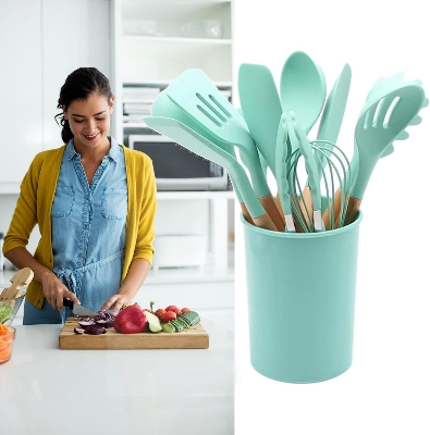 Picture of 12 Pcs Silicone Cooking Utensils Set, Non-Stick Silicone Cooking Utensils Set with Holder, Kitchen Utensil Gadgets Tools Set for Nonstick Cookware ,Dishwasher Safe Multicolor
