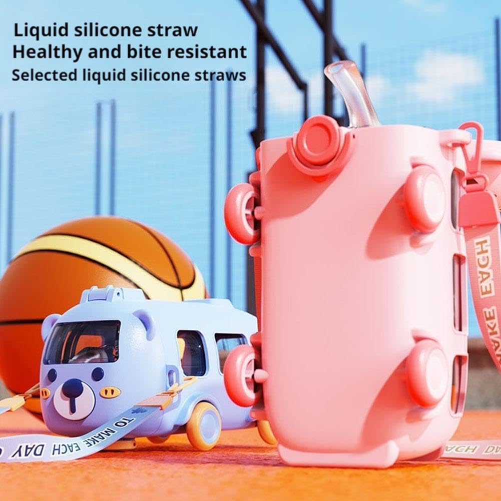 Picture of Portable Water Cup in Bus Shape, 500ml Leak-Proof Portable Water Bottle with Straw and Strap, Detachable Fun Cute Cartoon Bus Water Bottle for Boys Girls Camping Trips Multicolor