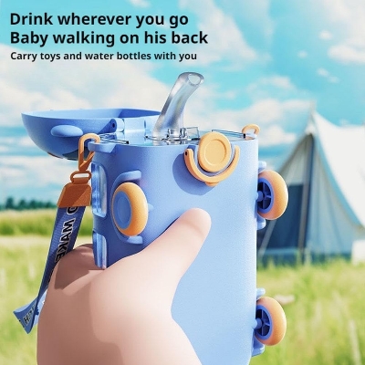 Picture of Fun Kids’ Water Bottle with Movable Wheels | Leak-Proof, BPA-Free, and Easy to Carry Multicolor