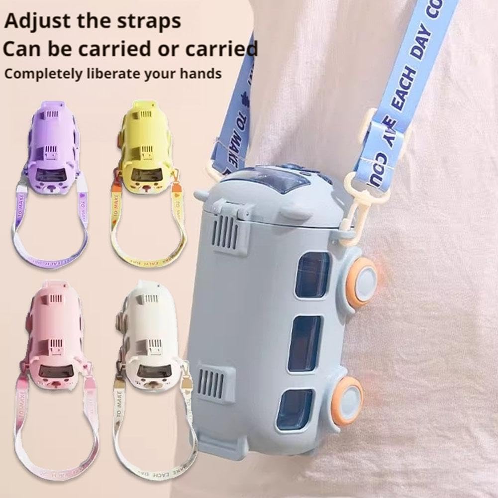 Picture of Portable Water Cup in Bus Shape, 500ml Leak-Proof Portable Water Bottle with Straw and Strap, Detachable Fun Cute Cartoon Bus Water Bottle for Boys Girls Multicolor