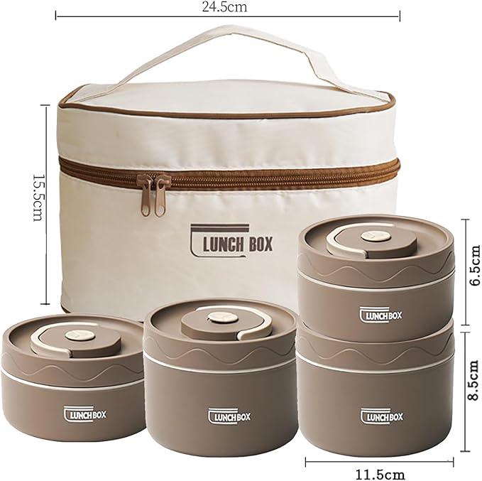Picture of Portable Insulated Lunch Containers with Bag, Separate Stackable Lunch Container, Leakproof Stackable Stainless Steel Food Container, for Adult Men Women Kids, Insulated Bento Boxes (Beige, 4Tier) Multicolor