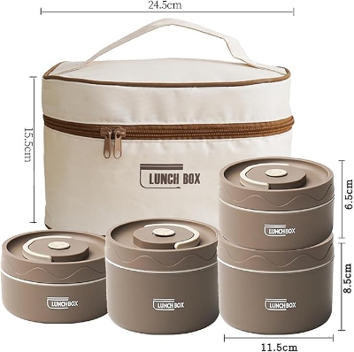 Picture of Portable Insulated Lunch Containers with Bag, Separate Stackable Lunch Container, Leakproof Stackable Stainless Steel Food Container, for Adult Men Women Kids, Insulated Bento Boxes (Beige, 4Tier) Multicolor