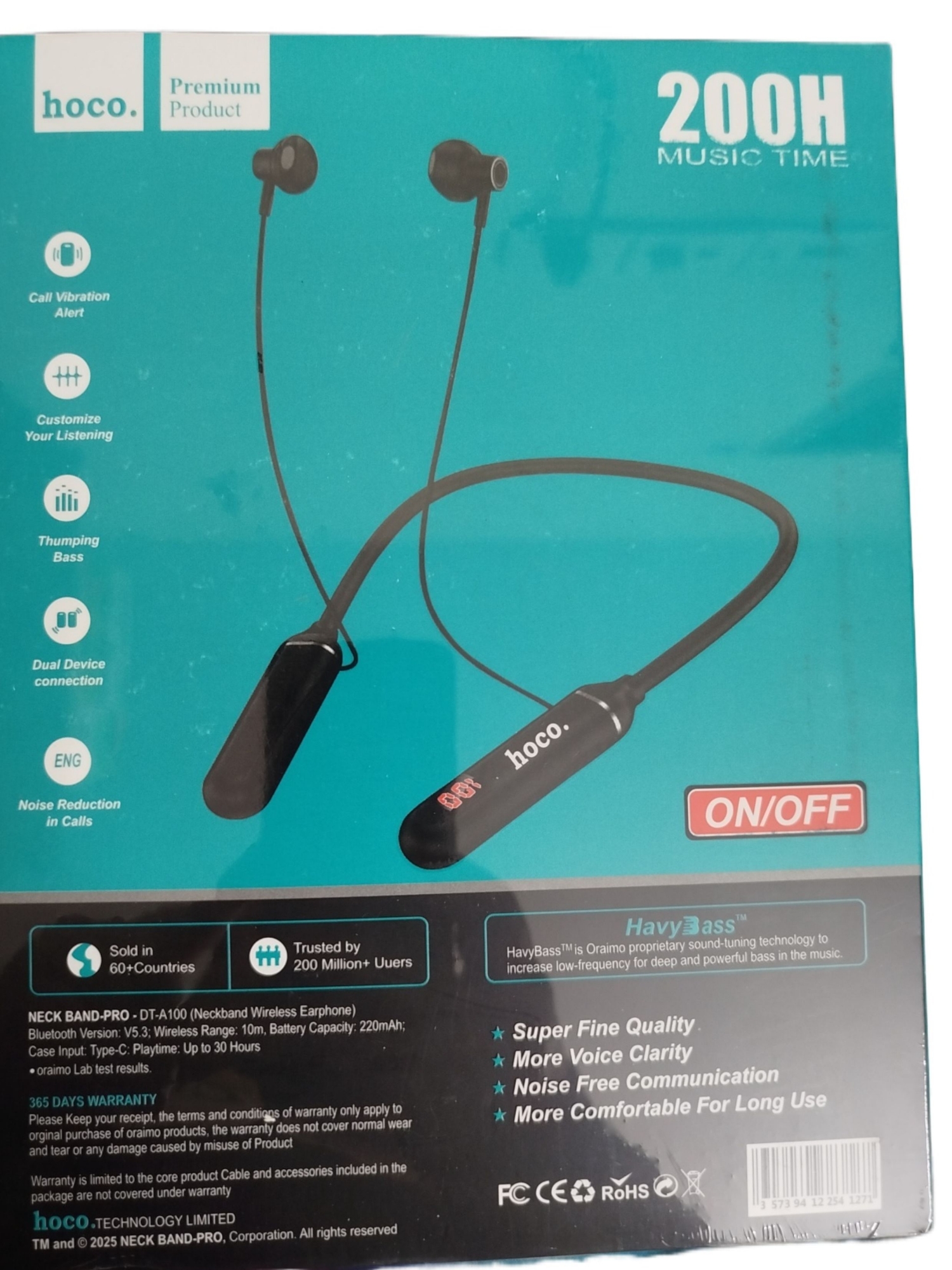 Picture of Hoco 200 Hours Plus Bluetooth Neckband Earphones | 200 Hours Battery Life | Wireless Sports Headset with Mic Black