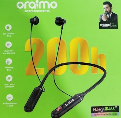 Picture of Oraimo NeckLite Wireless Neckband Earbuds, Wearable Around Neck Headphones Built-in Microphone, Bluetooth Headset Magnetic Earphones Deep Bass, Ultra-Lightweight Comfort, 200 Hours Playtime, Black Black