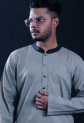 Picture of Premium Quality Black Color Semi Long Panjabi. Premium Soft Cotton Exclusive Design New Panjabi Black