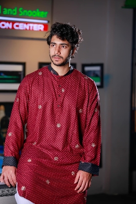 Picture of Premium Quality Red Color Semi Long Panjabi. Regular Fit Premium Panjabi Red