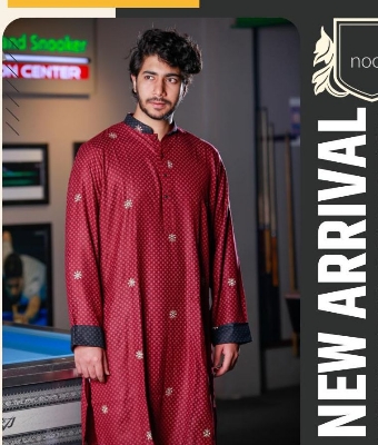 Picture of Premium Quality Red Color Semi Long Panjabi. Regular Fit Premium Panjabi Red