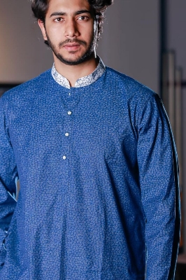 Picture of Premium Quality Mid Blue Color Semi Long Panjabi Blue