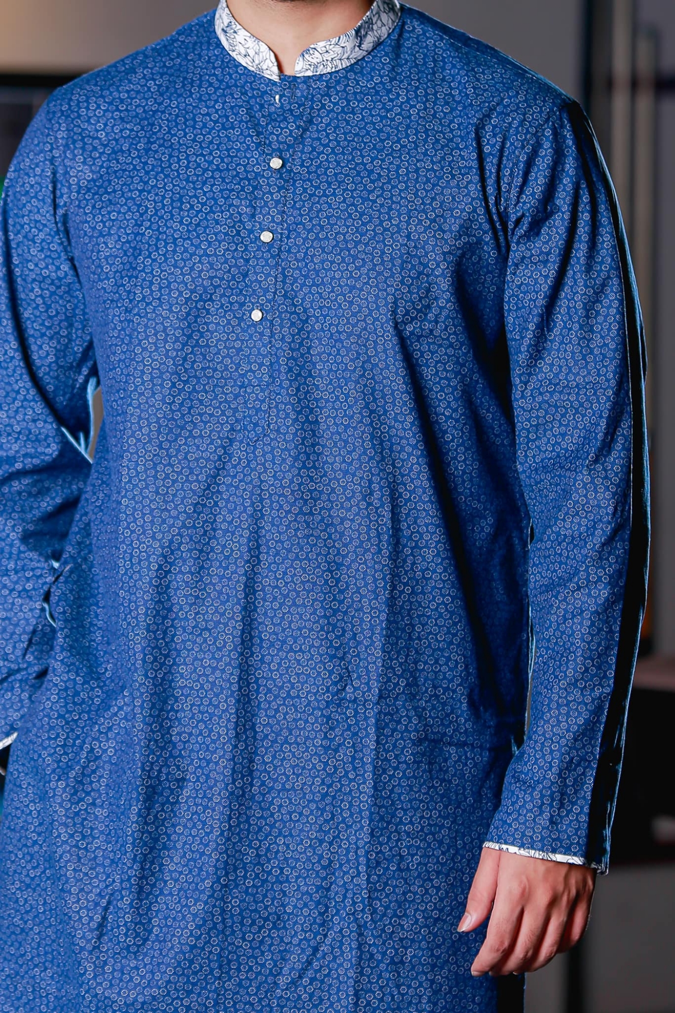 Picture of Premium Quality Mid Blue Color Semi Long Panjabi Blue