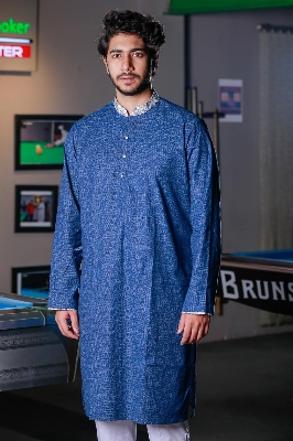 Picture of Premium Quality Mid Blue Color Semi Long Panjabi Blue