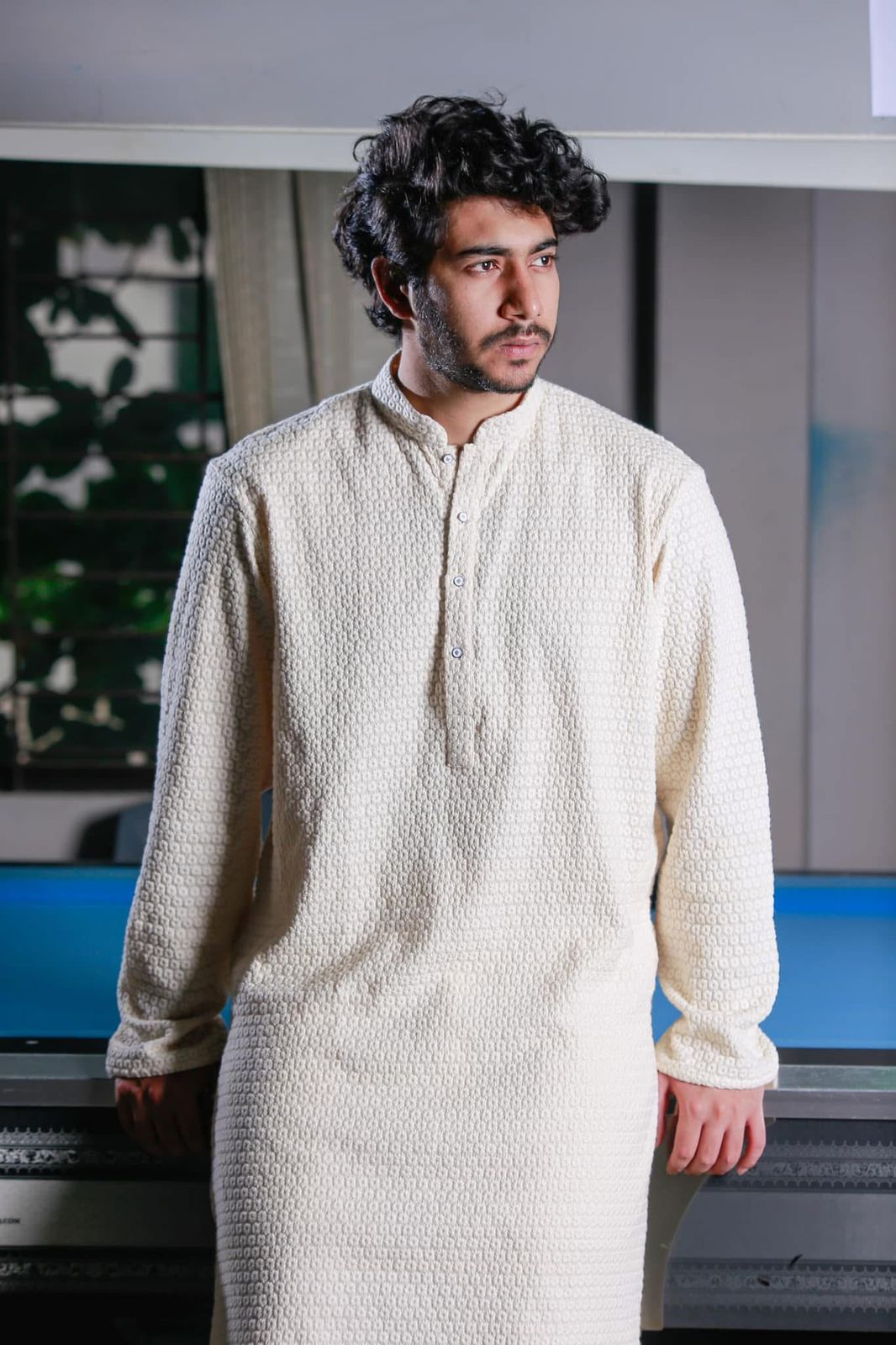 Picture of Premium Quality Off White Color Semi Long Panjabi Noob Men’s Regular Fit Premium Panjabi White