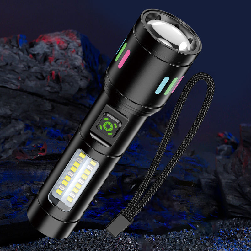 Picture of Multi-function Telescopic Zoom LED High-intensity Flashlight Made From Aluminum Torch Light Super Bright Camping Light Black