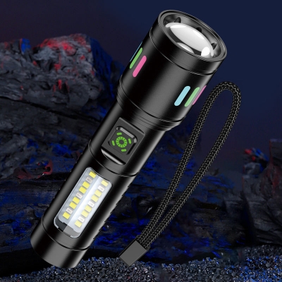 Picture of Multi-function Telescopic Zoom LED High-intensity Flashlight Made From Aluminum Torch Light Super Bright Camping Light Black