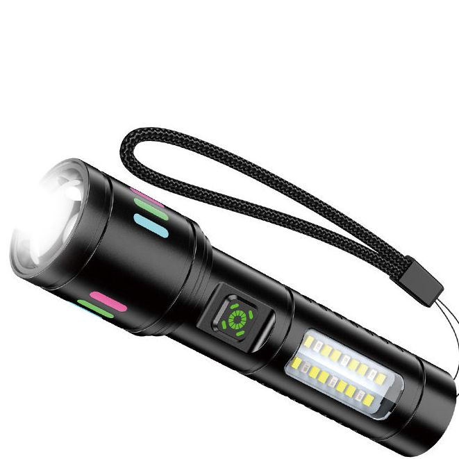 Picture of Multi-function Telescopic Zoom LED High-intensity Flashlight Made From Aluminum Torch Light Super Bright Camping Light Black