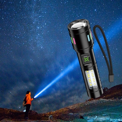 Picture of Multi-function Telescopic Zoom LED High-intensity Flashlight Made From Aluminum Torch Light Super Bright Camping Light Black