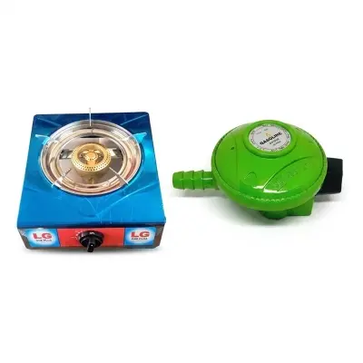 Picture of Complete LPG Gas Regulator Family Package Low Pressure Includes LG Double Burner Stove 2 Gas Saving Nets Clamps Screwdriver 7ft Safety Pipe Gasoline