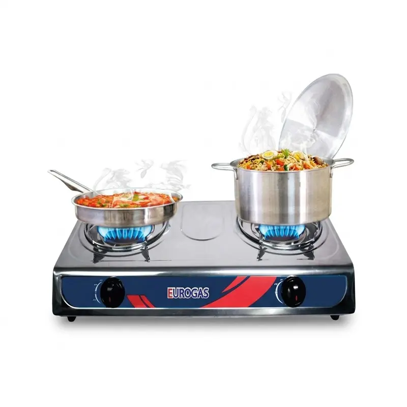Picture of Eurogas Double S.S. Two Burner Auto Gas Stove for LNG/LPG with Complete Accessories (All in one  Package)