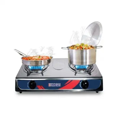 Picture of Eurogas Double S.S. Two Burner Auto Gas Stove for LNG/LPG with Complete Accessories (All in one  Package)