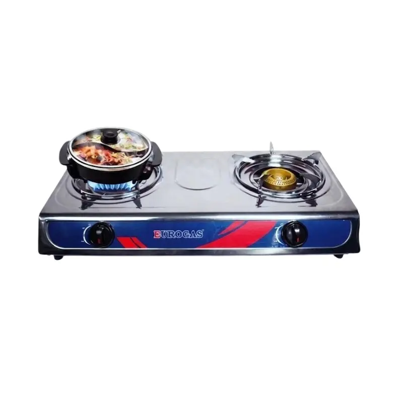 Picture of Eurogas Double S.S. Two Burner Auto Gas Stove for LNG/LPG with Complete Accessories (All in one  Package)