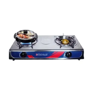 Picture of Eurogas Double S.S. Two Burner Auto Gas Stove for LNG/LPG with Complete Accessories (All in one  Package)