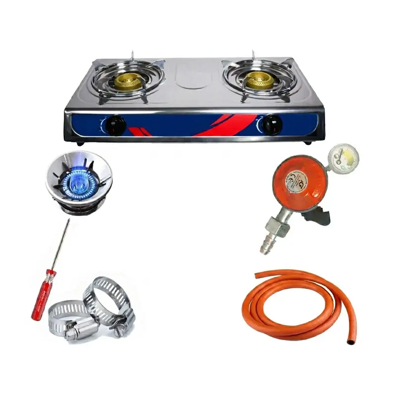 Picture of Eurogas Double S.S. Two Burner Auto Gas Stove for LNG/LPG with Complete Accessories (All in one  Package)