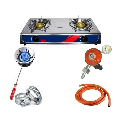 Picture of Eurogas Double S.S. Two Burner Auto Gas Stove for LNG/LPG with Complete Accessories (All in one  Package)