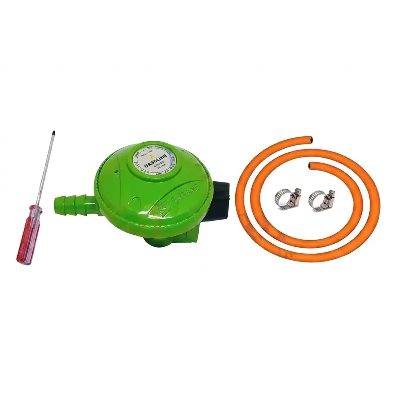 Picture of Complete LPG Gas Regulator Family Package Low Pressure Includes LG Double Burner Stove 2 Gas Saving Nets Clamps Screwdriver 7ft Safety Pipe Gasoline
