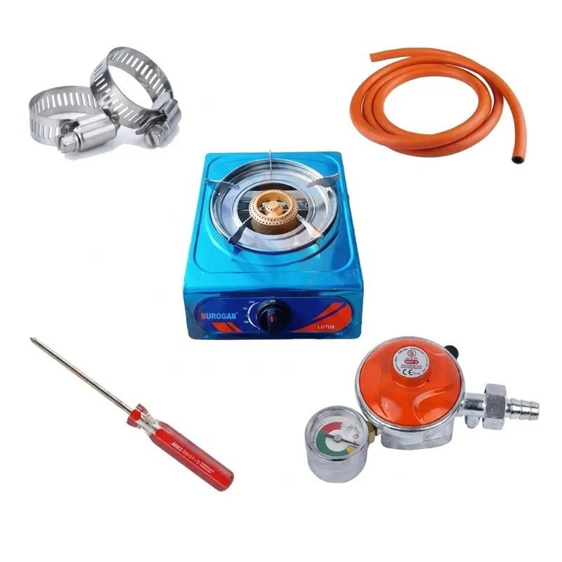 Picture of Safety Regulator Family Package with Auto Shut-Off Sensor, Double Burner Gas Stove, 7 Feet Explosion-Proof Pipe and Gas Saving Nets 2 Pieces – RFL