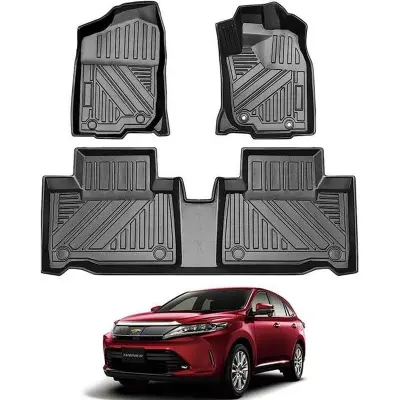 Picture of Heavy Duty TPE All Weather Car Floor Mats For Toyota Harrier, 1st & 2nd Row Full Set Rubber Floor Liners! Anti Skid Car Mats! Harrier 3D 5D 7D Full covered floor carpet mat Long lasting waterproof high quality car interior accessories dust protector