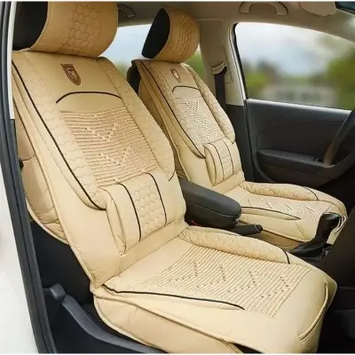 Picture of Summer 2 pc Car Front Seat Cover Cushion Breathable Pu Leather Seat Protector With Waist Support Pad Car Interior Accessories