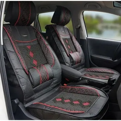 Picture of Summer 2 pc Car Front Seat Cover Cushion Breathable Pu Leather Seat Protector With Waist Support Pad Car Interior Accessories