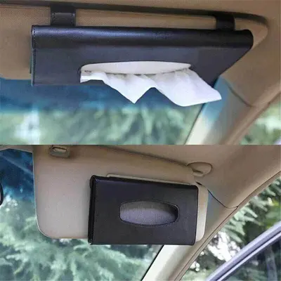 Picture of Car Sun Visor PU Leather Tissue Box Auto Clip Holder Paper Napkin