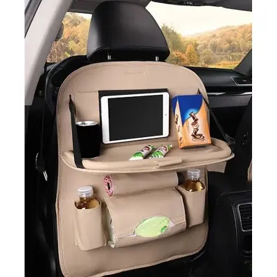 Picture of 1 PC PVC LEATHER Car Back Seat Organizer - BEIGE