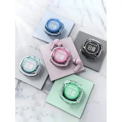 Picture of Ultrapods Pro True Wireless Earbuds with Display Transparent Design, Bluetooth 5.3 Auto Connection, Touch Control & Wireless charging Headset with Charging Case & Cable