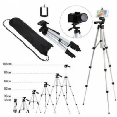 Picture of Tripod 3120 Camera Stand with Phone Holder Clip - Black