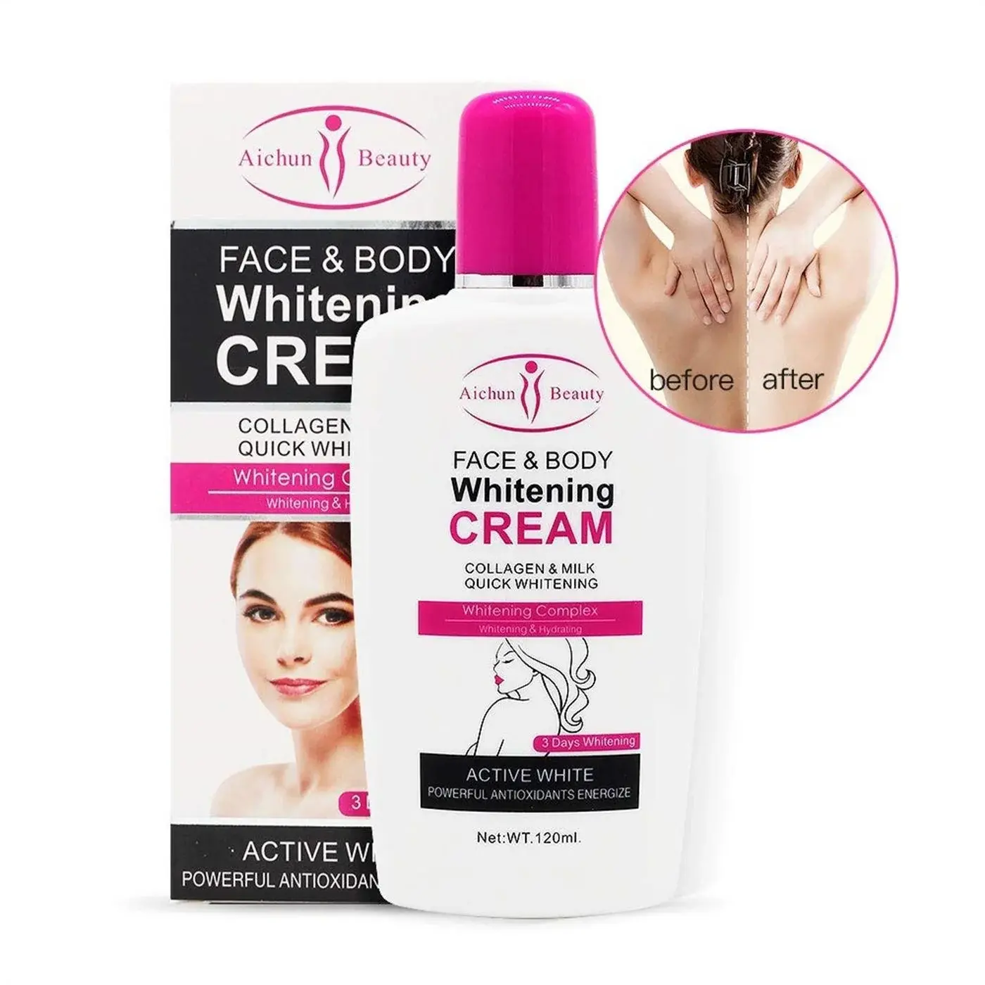Picture of Aichun Face & Body Whitening Cream, Collagen & Milk Quick Whitening Complex - 120ml