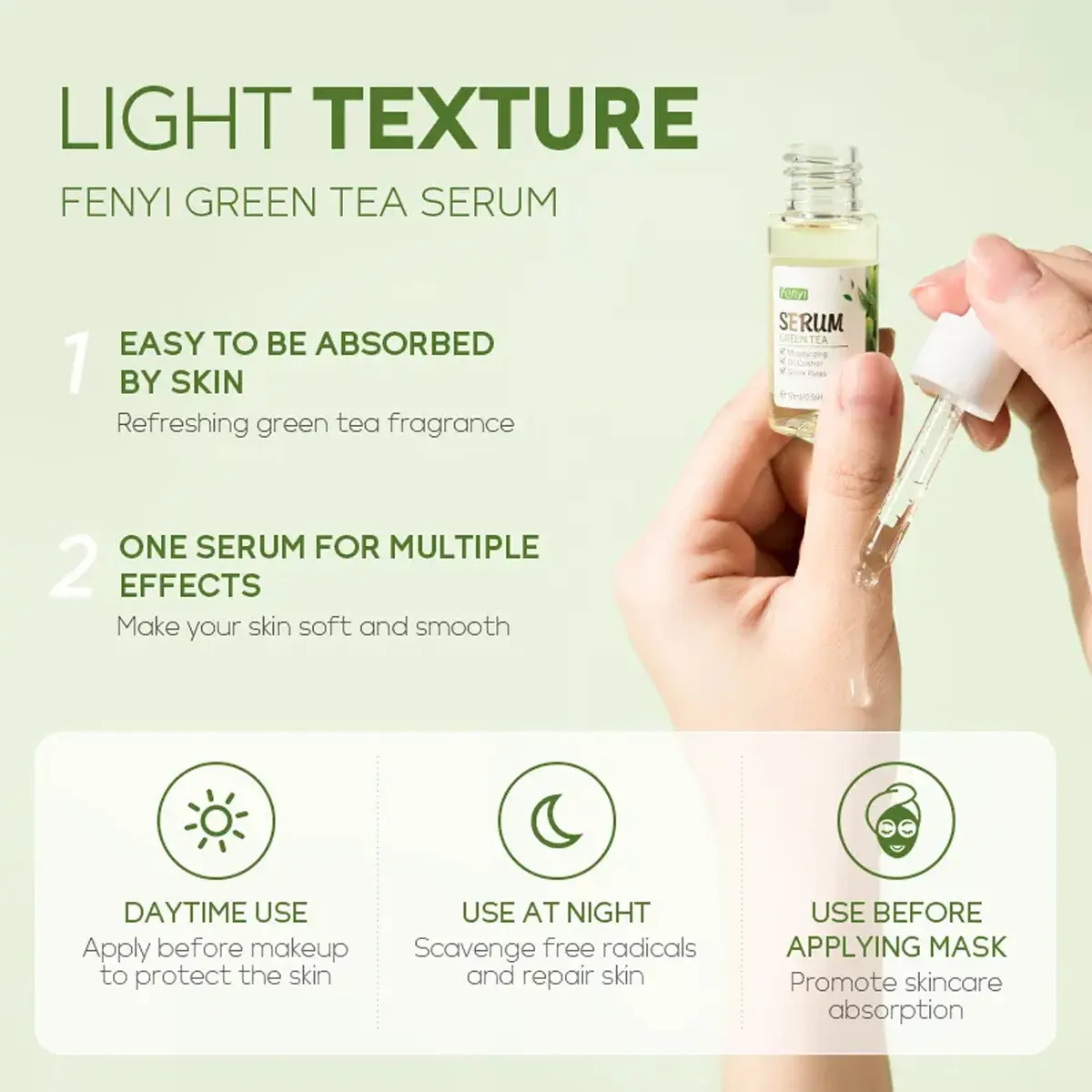 Picture of Fenyi Green Tea Facial Serum Sodium Hyaluronic Acid Shrink Pore Moisturizing Oil Control Soothing Acne Skin 17ml
