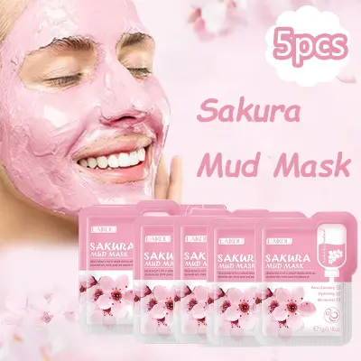 Picture of LAIKOU Japan Sakura Mud Face Mask Cleansing Whitening Moisturizing Oil-Control Anti-Aging Clay Mask Packs Facial Skin Care- 5pcs