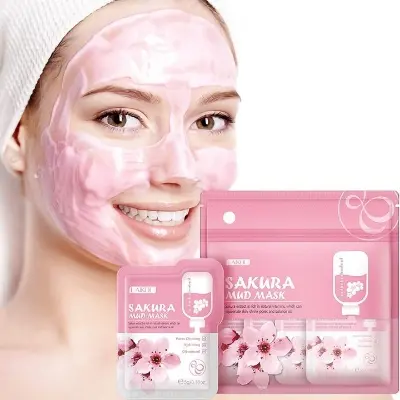 Picture of LAIKOU Japan Sakura Mud Face Mask Cleansing Whitening Moisturizing Oil-Control Anti-Aging Clay Mask Packs Facial Skin Care- 5pcs