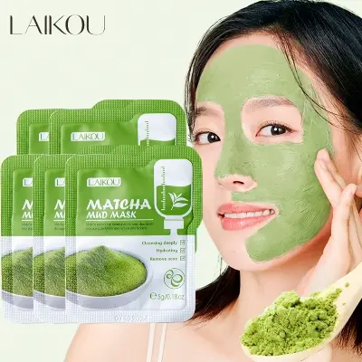 Picture of LAIKOU Matcha Mud Face Mask Anti Wrinkle Night Facial Packs Dark Circle Moisturize Anti Aging Green Clay Mask for Facecare-5pcs