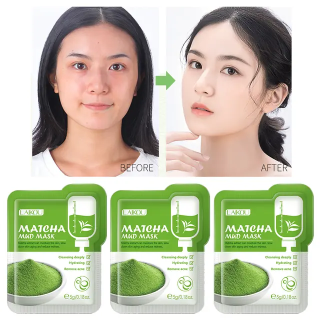 Picture of LAIKOU Matcha Mud Face Mask Anti Wrinkle Night Facial Packs Dark Circle Moisturize Anti Aging Green Clay Mask for Facecare-5pcs