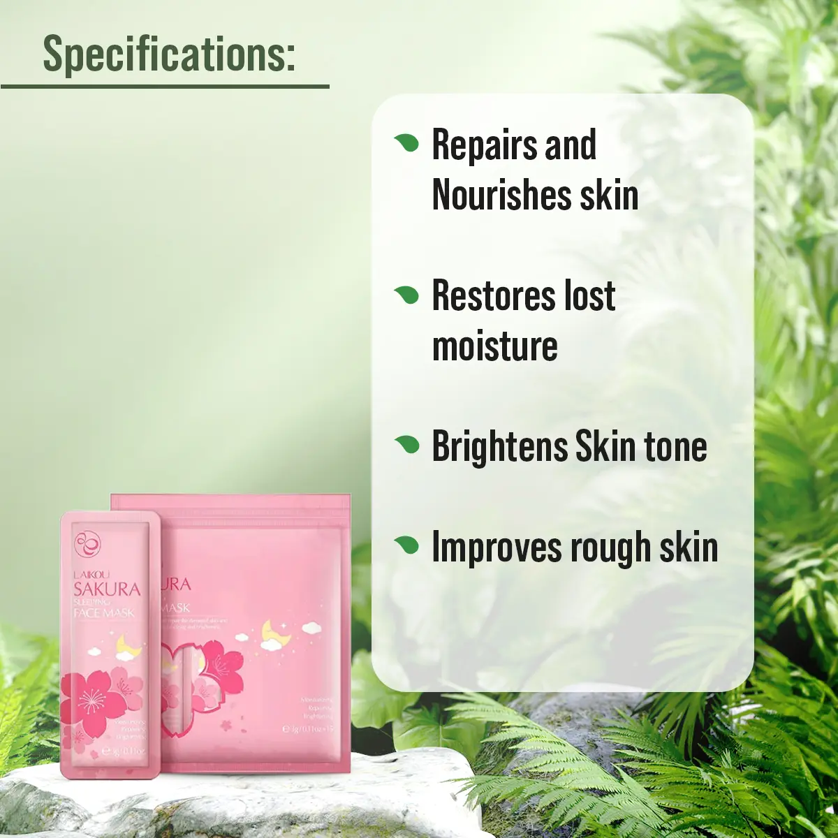 Picture of LAIKOU Sakura Sleeping Mask No-Wash Sakura Essence Face Masks Skin Care for Moisturizing Soothing Repair Night Cream -5pcs