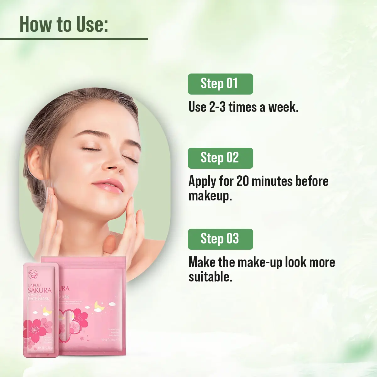 Picture of LAIKOU Sakura Sleeping Mask No-Wash Sakura Essence Face Masks Skin Care for Moisturizing Soothing Repair Night Cream -5pcs