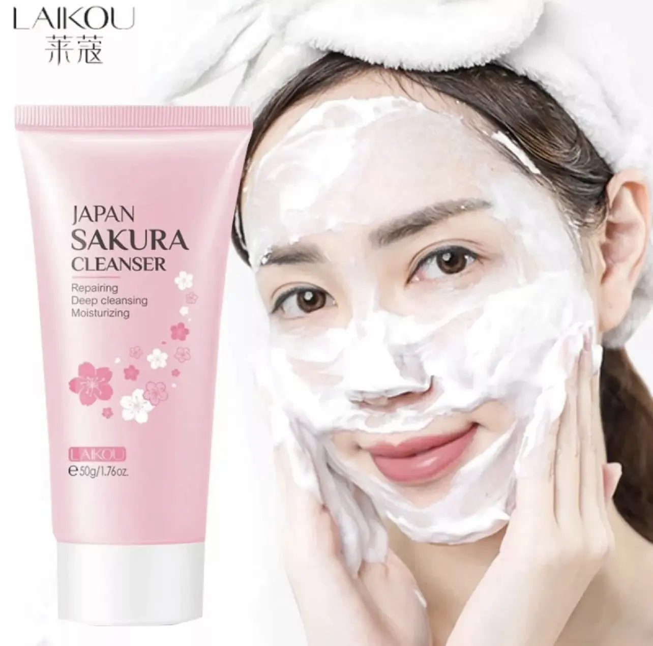 Picture of Laikou Japan Sakura Foam Cleanser Face Wash Oil Control Brightening Skin Care- 50gm
