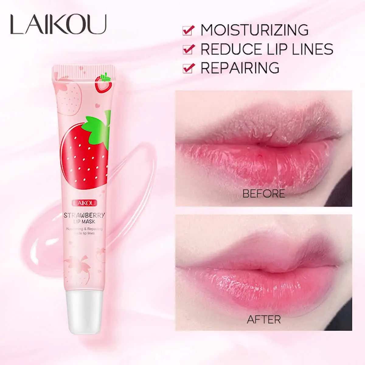 Picture of LAIKOU Strawberry Lip Balm Sleeping Mask Night Lip Moisturizer Skin-(18g)