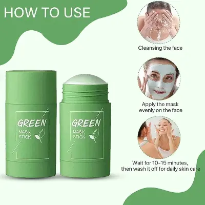 Picture of Green Tea Face Mask Stick Natural Nourish Skin Organic Clay Mask Stick Oil Control Moisturizing Brightening Detoxifying Acne Remover-40 gm